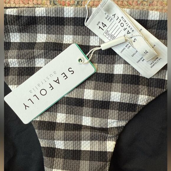 New Seafolly Portofino Hipster Swim Bikini Bottoms Black White Gingham 10 - Picture 2 of 4